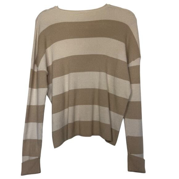 By Together Collection Tan & White Ribbed Cuff Sleeve Sweater Size Medium - Picture 3 of 6